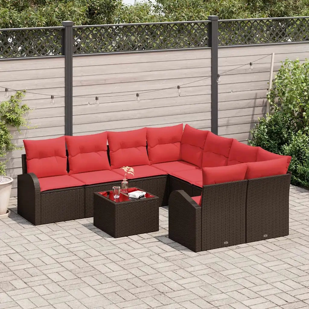 Set di divani con cuscino 9 pcs Beige e Rosso polyrattan 3354653