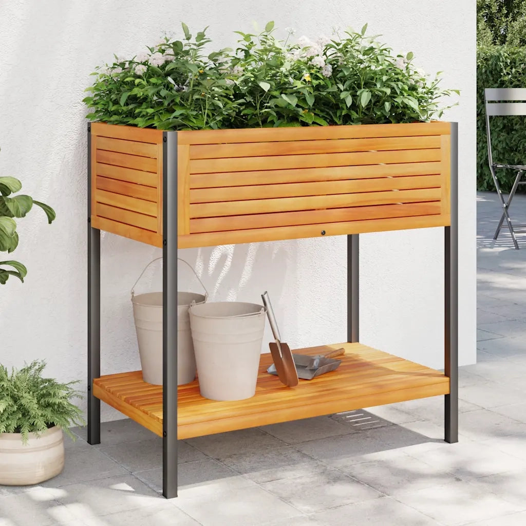 Fioriera con Ripiano 80x45x80 cm in Legno Acacia e Acciaio 367617