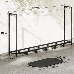 Legnaia Regolabile 235x31x116 cm con Telo Impermeabile e Catene in Acciaio Nero