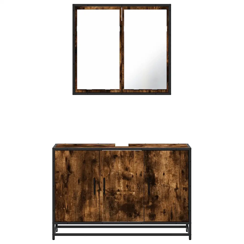 Set Mobili da Bagno 2 pz Rovere Fumo in Legno Multistrato 3300892