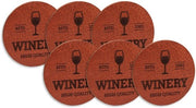 C4B - Onderzetters in forma di cerchio in pelle intera Ø 10 cm - Set di sostegni per bicchieri - Sostegni in pelle 100% - Sostegni per bicchieri rimovibili - Prodotto realizzato nell'UE - 6 pezzi (rosso vino/bruno)