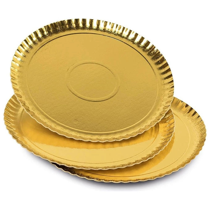 Guardini vassoi tondi monouso in cartoncino dorato, set da 3 pezzi, Ø 24 cm, per dolci e salati, linea Easy Bake