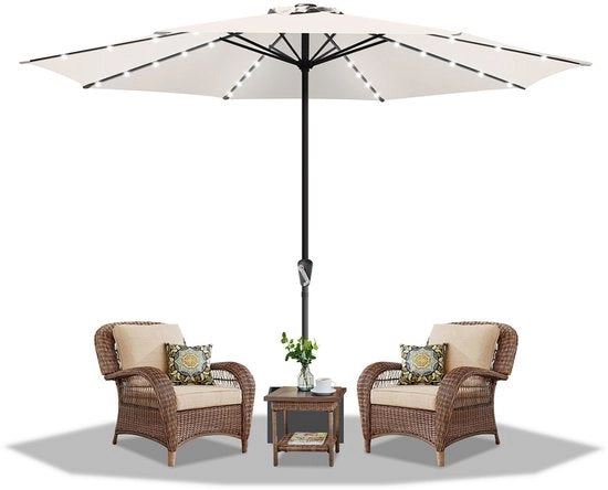 Parasole da giardino - 350CM - Parasole - Esterno - con LED - UV50+ - Impermeabile - Parasole da balcone - Parasole a vento - Beige