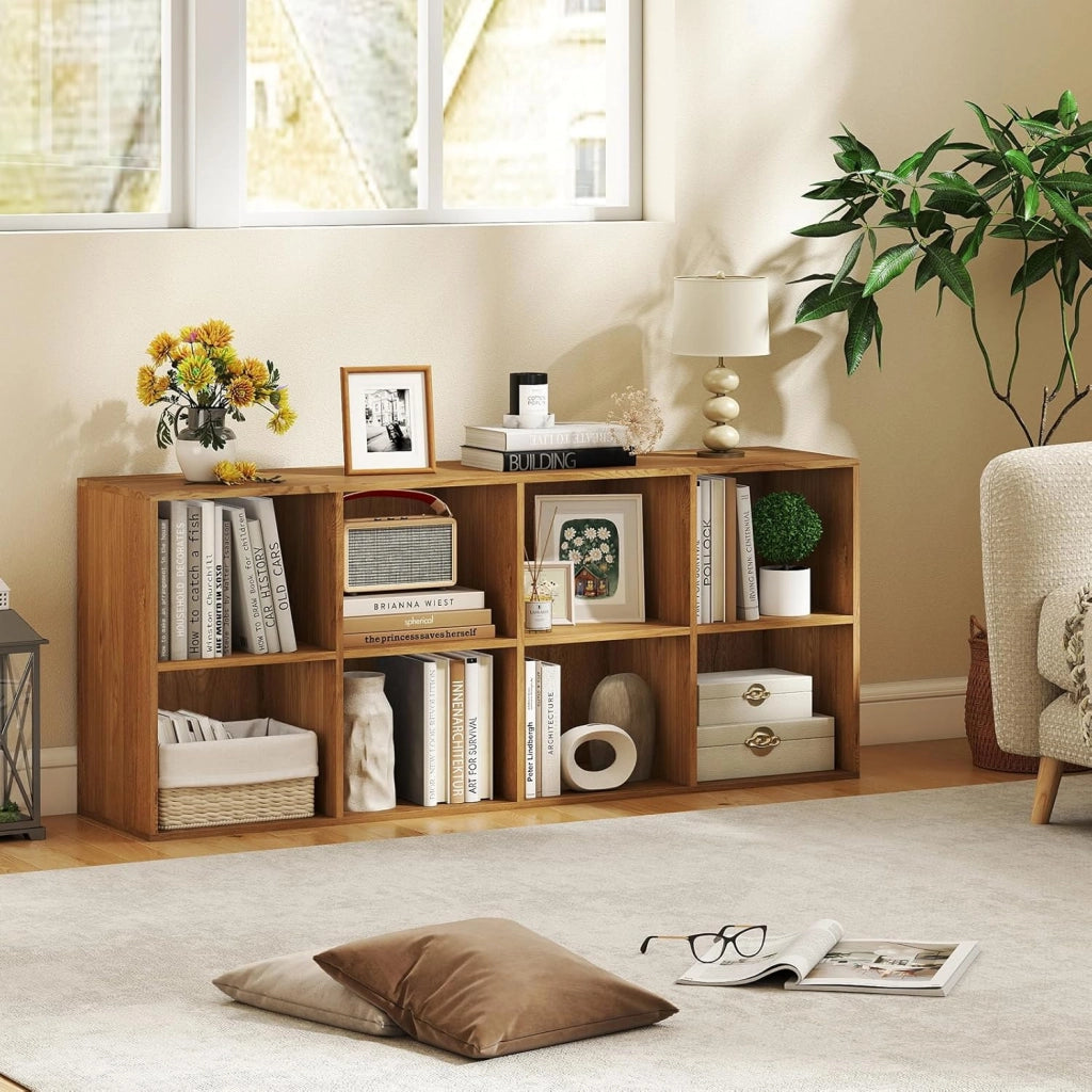 Libreria Scaffale a 8 Cubi Aperti, Libreria Bassa in Legno Salvaspazio, Scaffale Espositivo per Camera da Letto, Soggiorno, Salotto, Ufficio e Studio, 121,5 x 29 x 61 cm (Naturale)