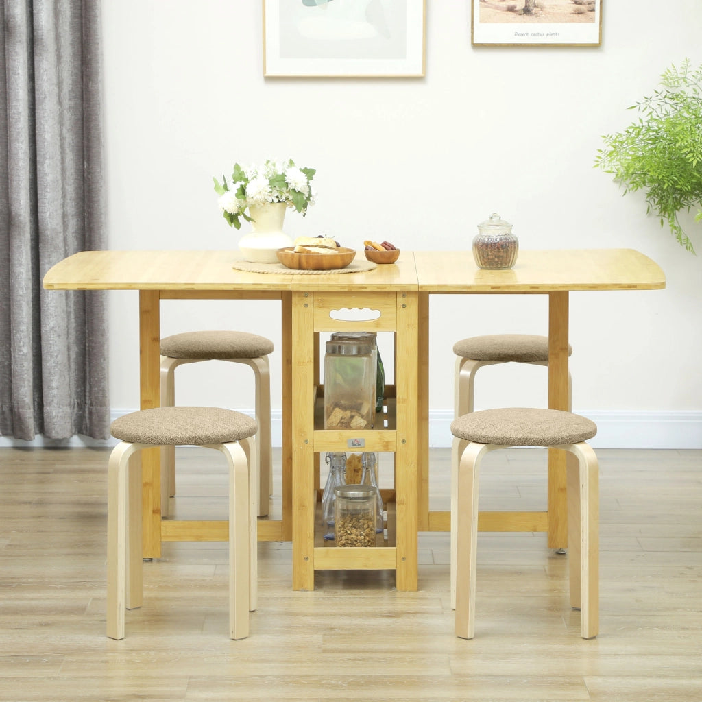 Set 4 Sgabelli Rotondi Impilabili ¨C Xylo ¨C Seduta Imbottita Legno Cucina Beige