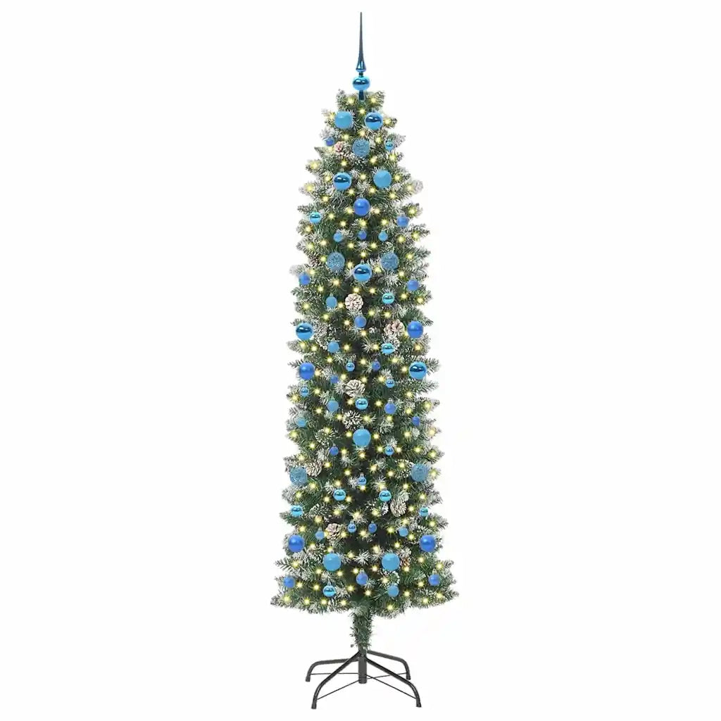 Albero di Natale | Decorazioni natalizie Artificiale Sottile Verde e Bianco 210 cm