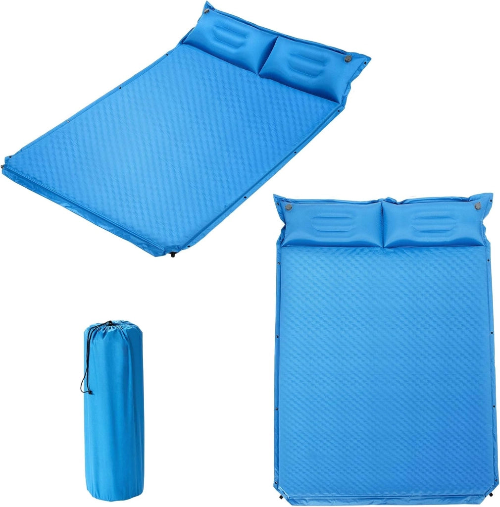 Materassino Campeggio Autogonfiabile per 2 Persone, Materassino da Campeggio Doppio con Cuscino, Veloce da Gonfiare e Sgonfiare, Impermeabile, per Spiaggia, Montagna e Campeggio (Blu)