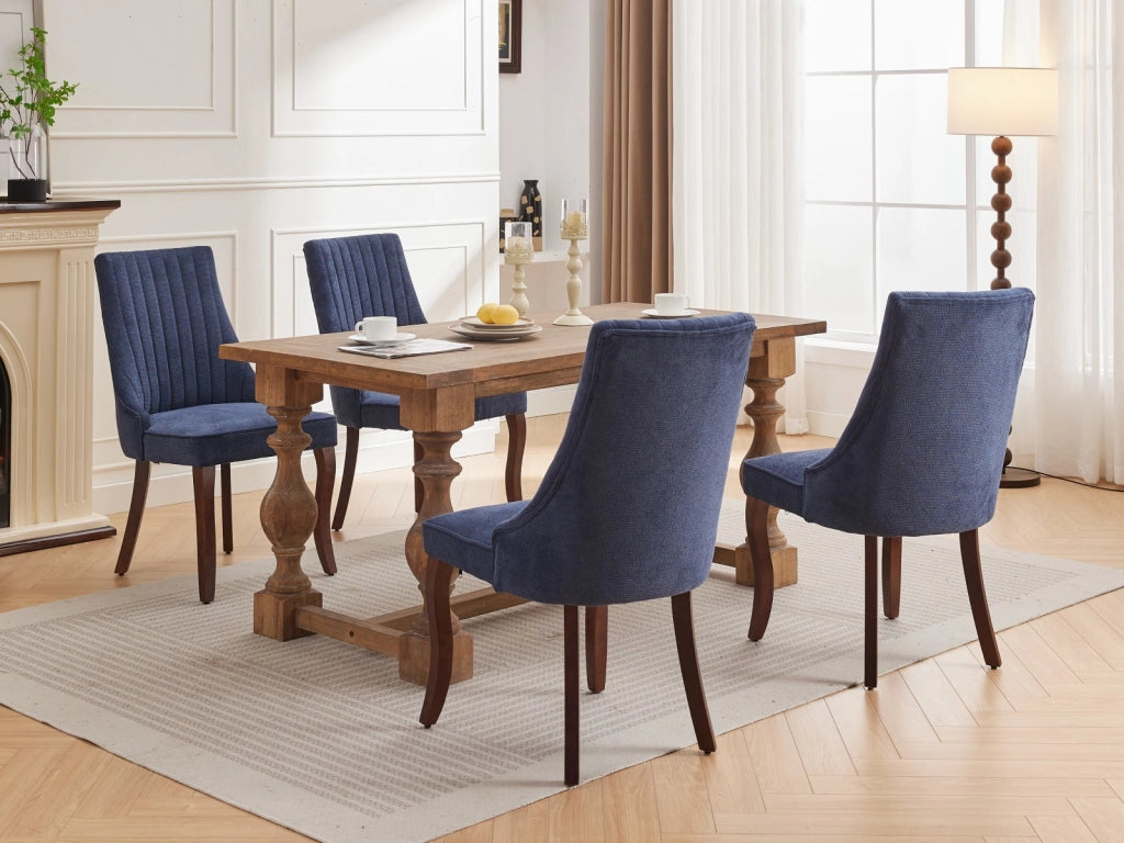 Sedia da sala da pranzo set da 2 con schienale alto imbottito borchie decorative gambe in legno massello ciniglia blu