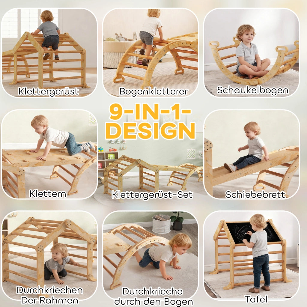 Casetta con Scivolo e Scaletta per Bambini ¨C zephmum ¨C Legno Naturale 90x140x120