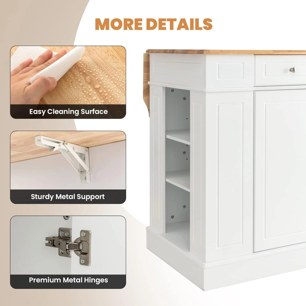 Armadietto da cucina con piano di lavoro espandibile, isola della cucina, in legno, credenza per sala da pranzo, con cassetti, armadio e scaffalatura, 120 x 61 x 92 cm (Bianco)