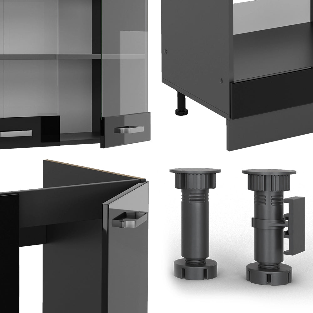 Vicco Cucina angolare completa Nero lucido/antracite 227 x 287 cm senza piano di lavoro