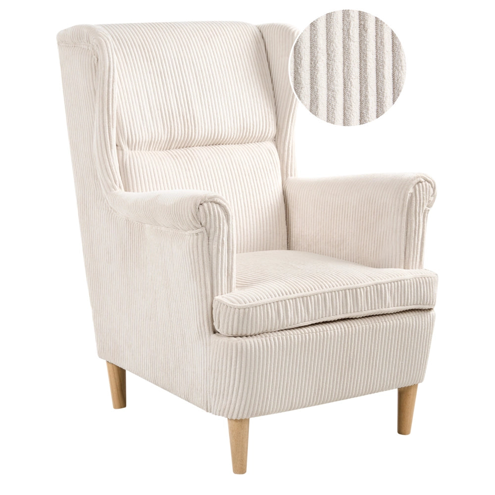 Poltrona con schienale alto rivestita in velluto a coste con gambe in legno Beige chiaro stile Tradizionale