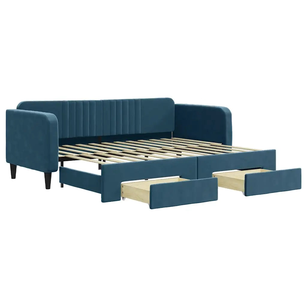 Divano Letto Estraibile con Cassetti-Sofa Letto-Daybed Blu 90x200 cm in Velluto 156188