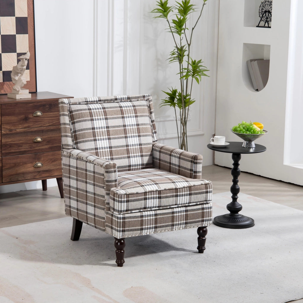 POLTRONA Imbottita 74x66x43,5 cm in Tessuto Cotone Lino Marrone e Bianco