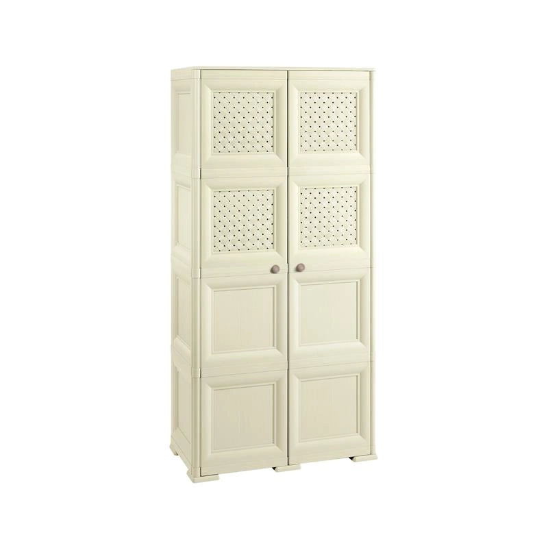 ARMADIO 4 MODULI ANGORA 79X43X164 CM CON 4 RIPIANI E ANTE TRAFORATE – MOBILE ALTO DECORATIVO PER ZONA GIORNO E INGRESSO
