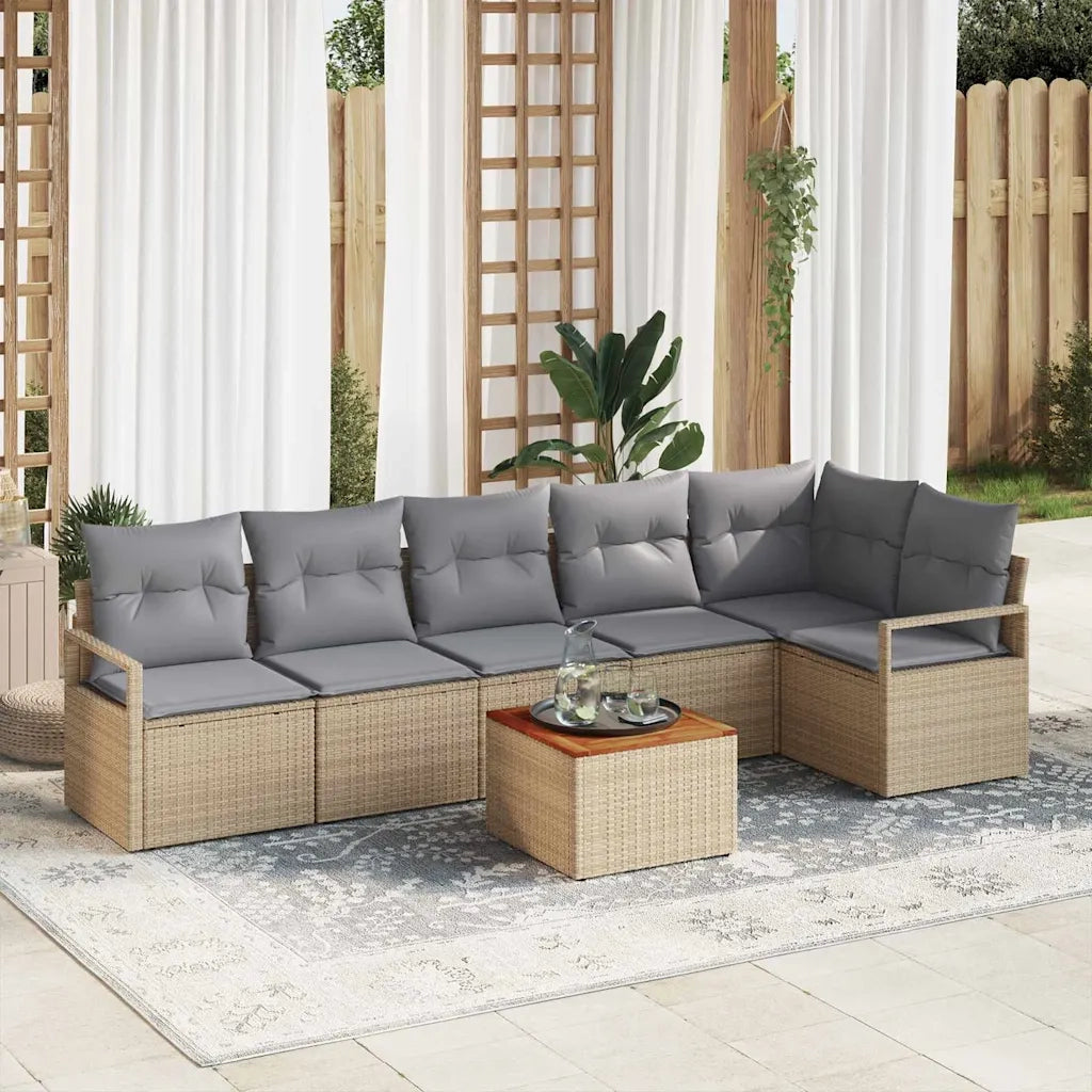 Set Divano da Giardino con cuscino 7 pcs Beige polyrattan