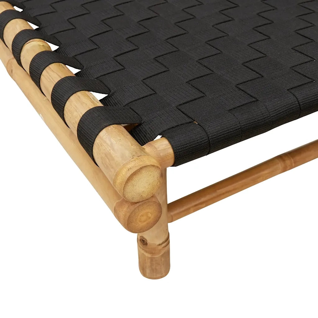 Lettino Prendisole con Fettuccia Intrecciata Nera 55x200x30 cm 4108233
