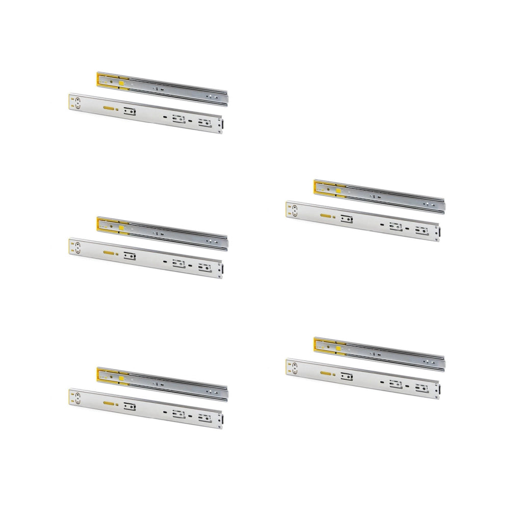 Emuca Kit guide per cassetti, a sfera, 45 x 350 mm, estrazione totale, sistema push, chiusura soft, Zincato, 5 u.