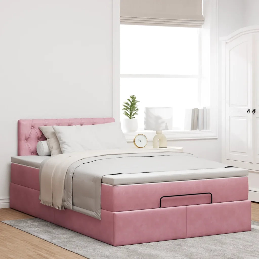Pouf Letto con Materasso e LED Rosa 120x190cm in Velluto 3312685