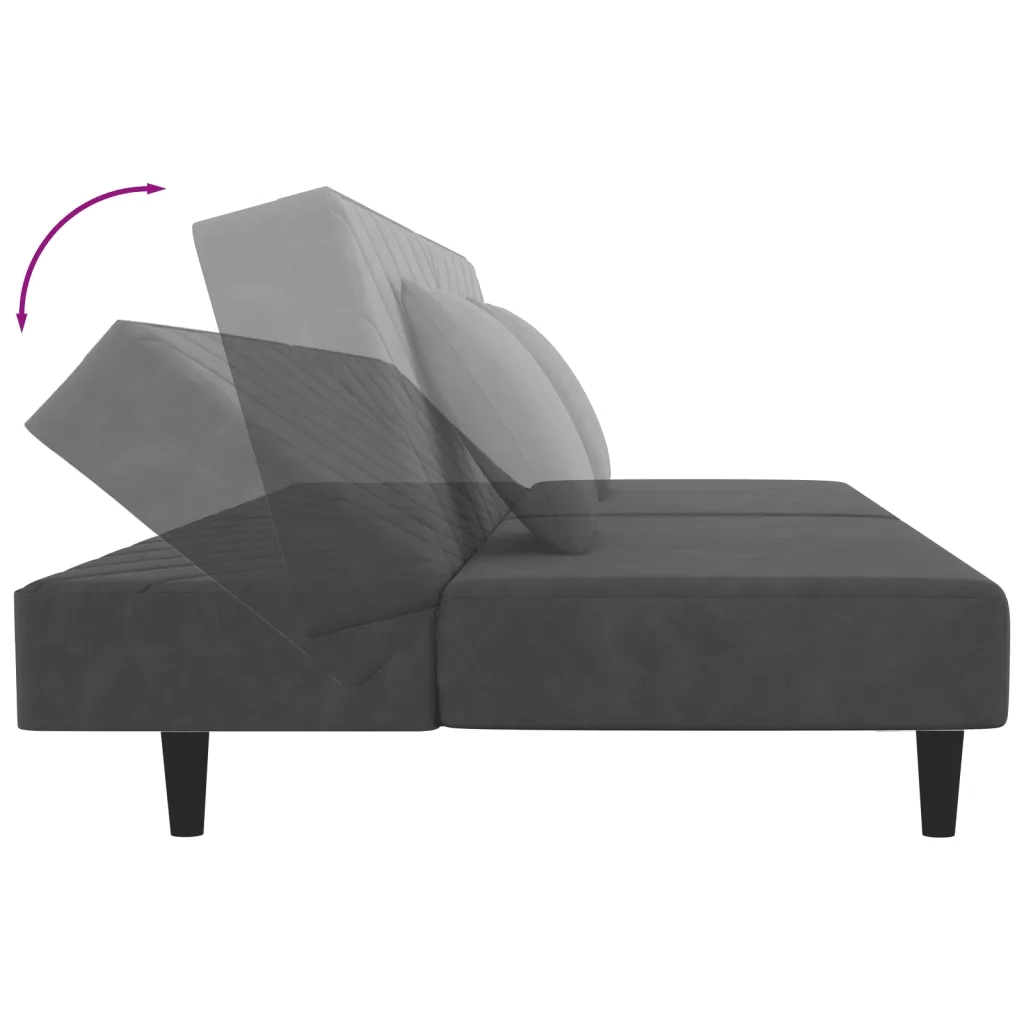 Divano letto | Sof¨¤ letto | Letto singolo a 2 Posti con 2 Cuscini Grigio Scuro in Velluto