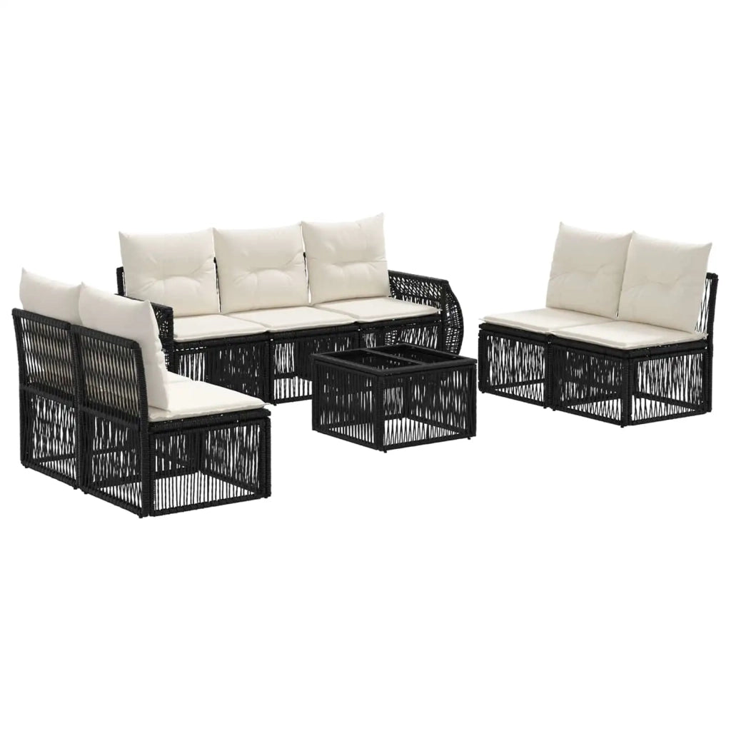 Set Divano da Giardino 8 pcs Nero e Bianco Crema polyrattan