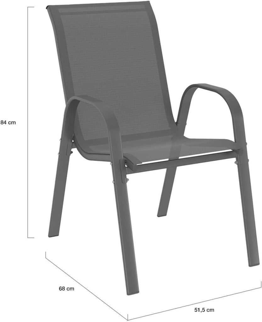 Set di mobili da Giardino Madrid Tavolo 150 cm e 6 sedie impilabili Grigio Antracite Piano Chiaro