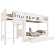 LETTO a castello 90x200 cm in legno massello e MDF bianco e naturale