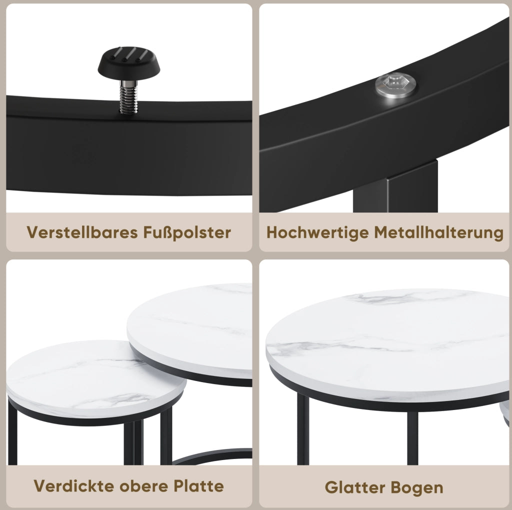 Set di 2 tavolini da caffè rotondi impilabili 60/40 cm in truciolare e metallo; bianco