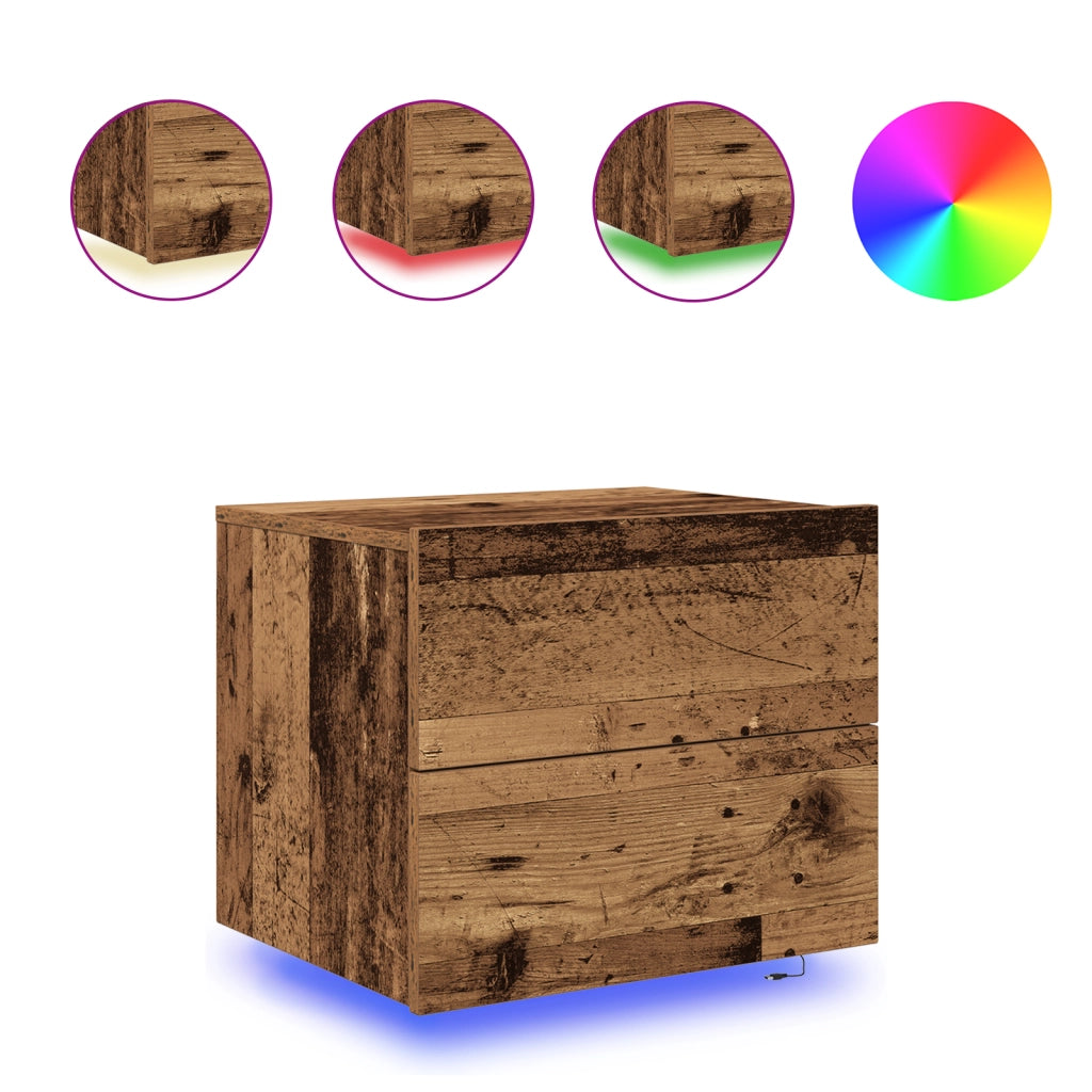 Comodini con luci LED 2 pz da appendere a muro in legno antico