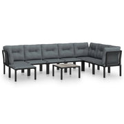 Set Salotto da Giardino 9 pz | Set di Mobili da Esterno Nero e Grigio in Polyrattan