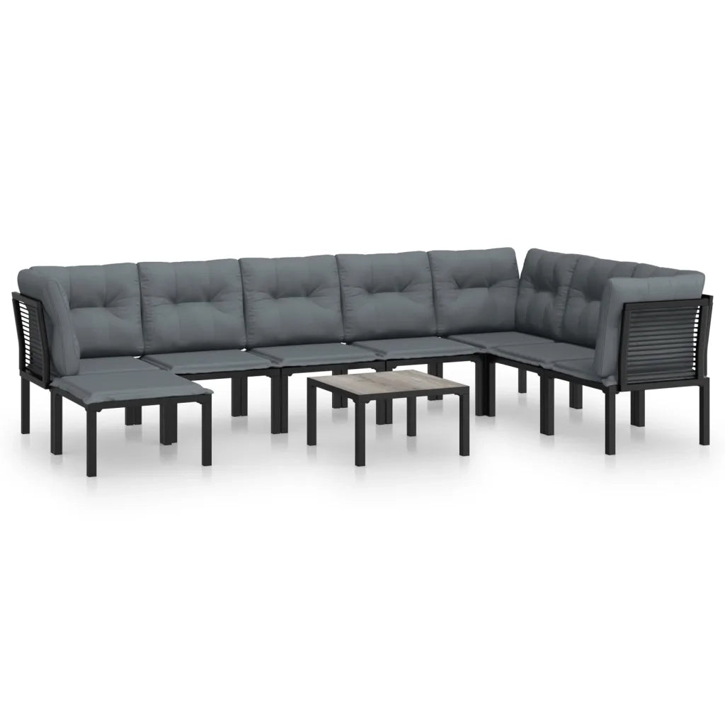 Set Salotto da Giardino 9 pz | Set di Mobili da Esterno Nero e Grigio in Polyrattan