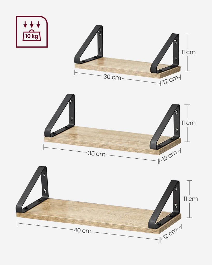 Set di 3 mensole da parete Valora - Rovere Sonoma con cornice nera