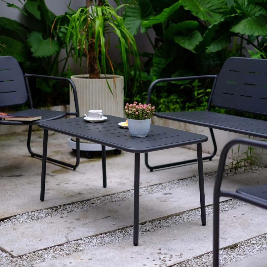 Set Andria di 4 Mobili da Giardino in Acciaio Tavolino Panca e 2 Sedie - Antracite casa.pro