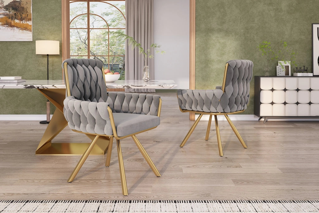 Set di 6 sedie da pranzo girevoli con braccioli in velluto grigio
