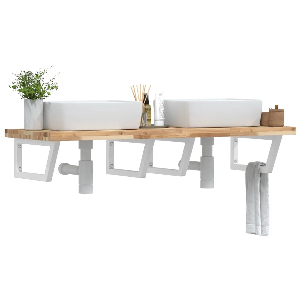 vidaXL Ripiano a Parete per Lavabo in Acciaio e Massello di Acacia