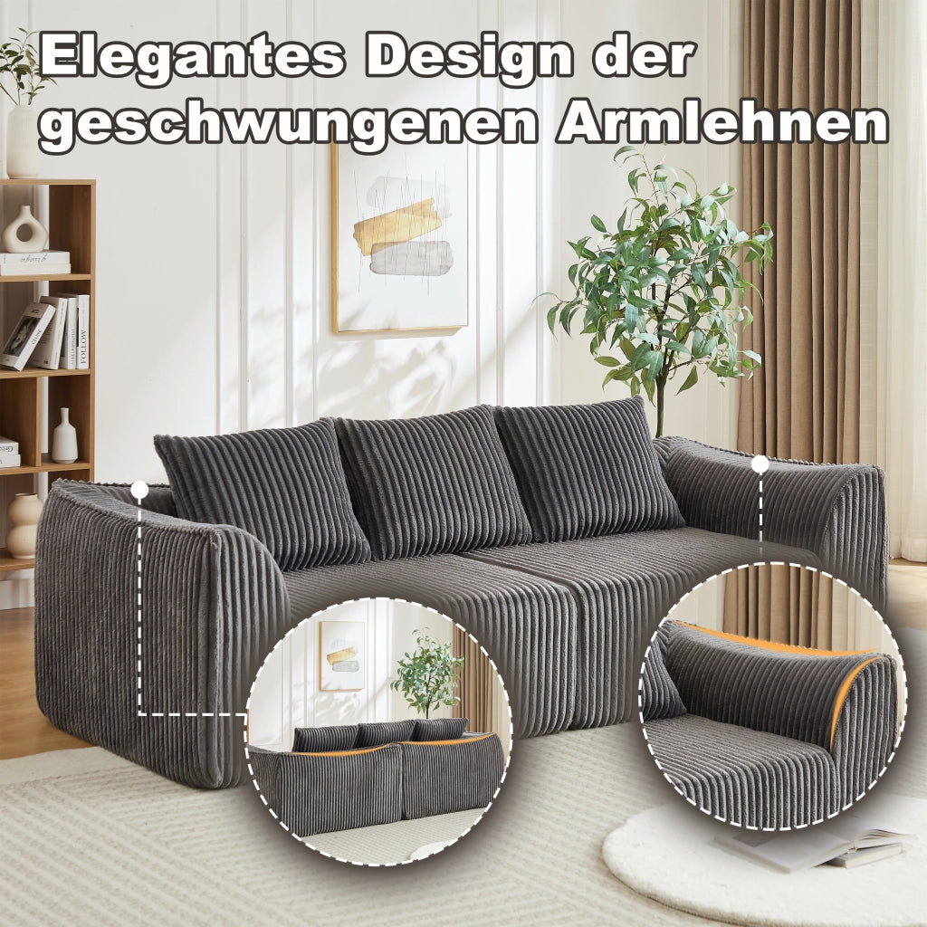 Divano modulare in velluto a coste con linee sinuose e seduta ampia, per soggiorno e relax quotidiano, grigio