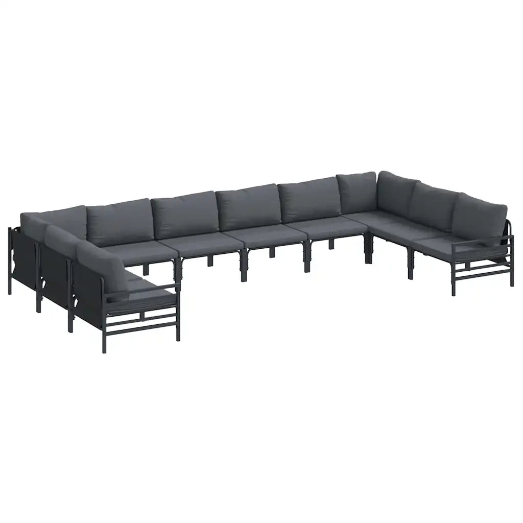 Set Divano da Giardino con cuscino 10 pcs Nero Acciaio 3379016