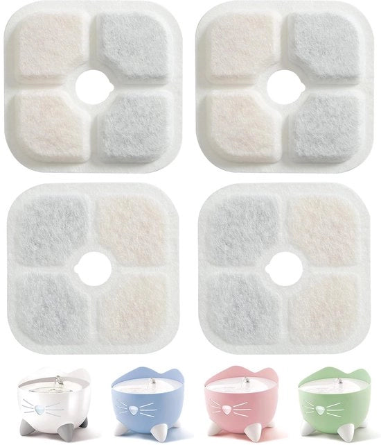 Filtro per fonte di acqua per gatti PewinGo, filtro sostitutivo per fonte di acqua per gatti, compatibile con fonte di acqua 2,5 l/84,5 oz, set da 4 filtri per fonte di acqua per gatti, sistema di filtrazione a tre stadi, filtro sostitutivo efficace