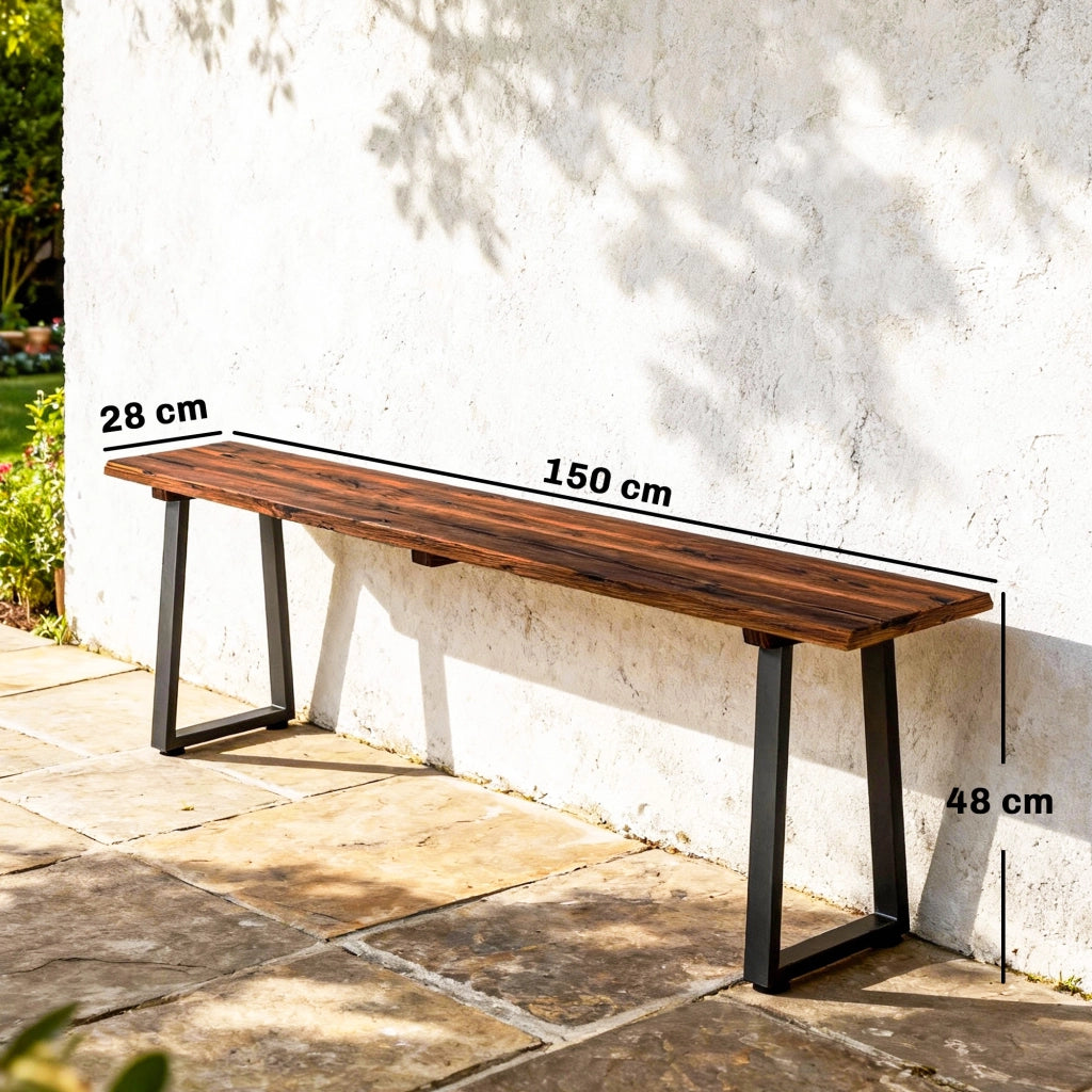 Panchina Giardino Legno Acciaio ¨C Zephmum ¨C Effetto Legno 150x28x48cm