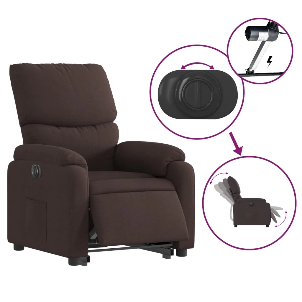 Poltrona | Sedia Relax Alzapersona Reclinante Elettrica Marrone Scuro Tessuto