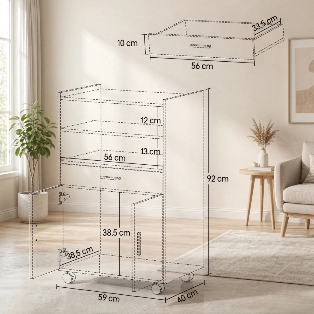 Carrello da cucina con ruote, carrello da cucina mobile con armadietto, cassetti e ripiani per la cucina