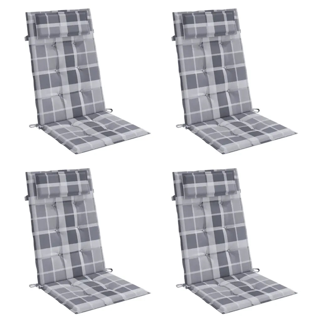 Cuscini Sedia Schienale Alto 4pz a Quadri Grigio Tessuto Oxfordcod mxl 70322