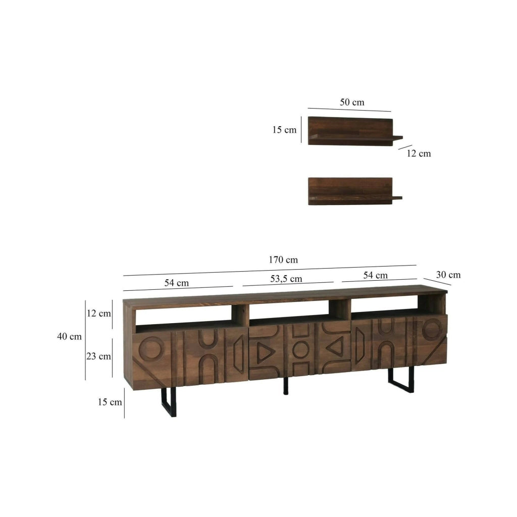 Mobile porta TV Barete, Credenza da soggiorno, Armadio basso per TV, Base parete attrezzata, 170x30h40 cm, Noce