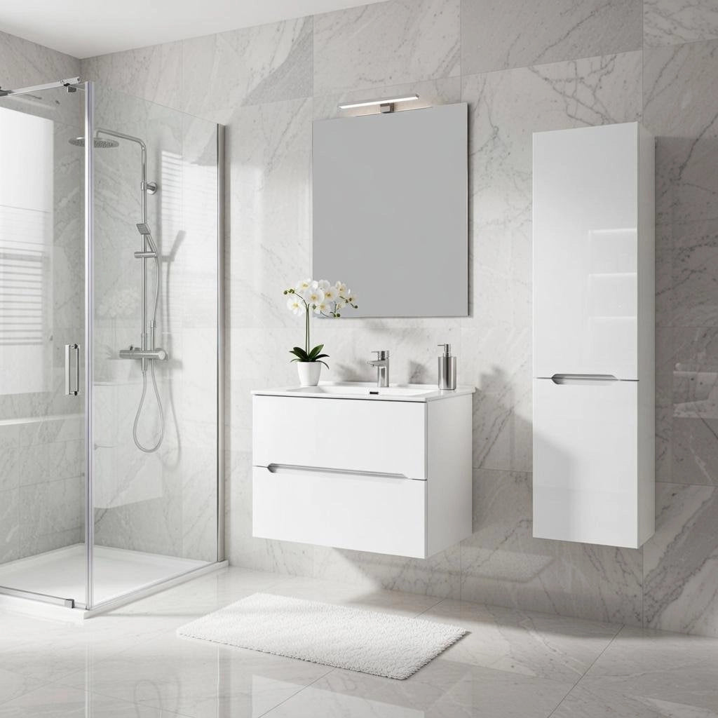 Composizione mobile bagno sospeso con cassetti cm 70 mod. TALIA - Bianco Lucido