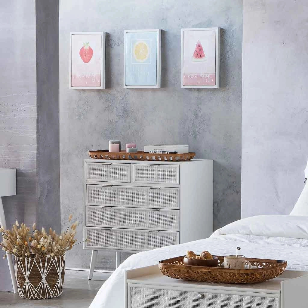 Cassettiera in legno e rete bianca 80x39,5x81h