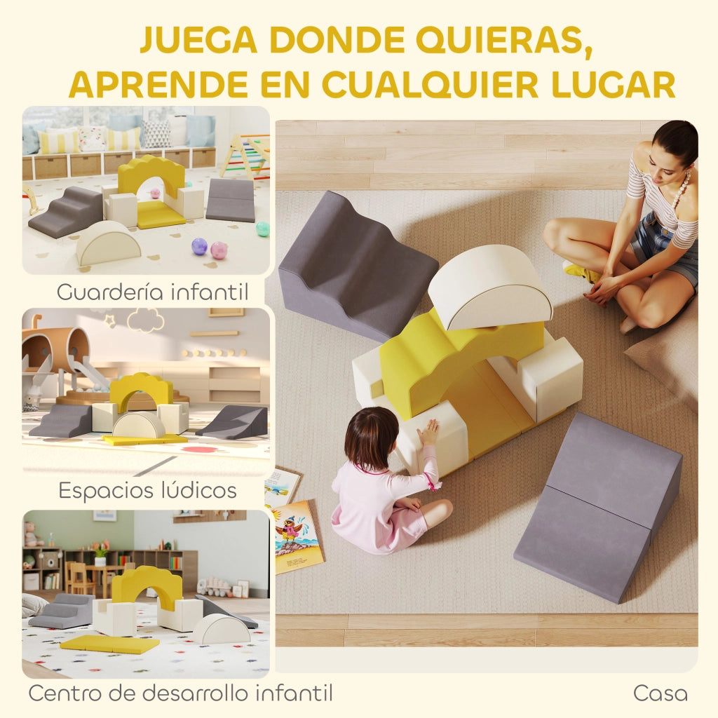 Set 7 Blocchi Schiuma Psicomotricit¨¤ ¨C Xylo ¨C Giallo per Bambini Scalare Gateare