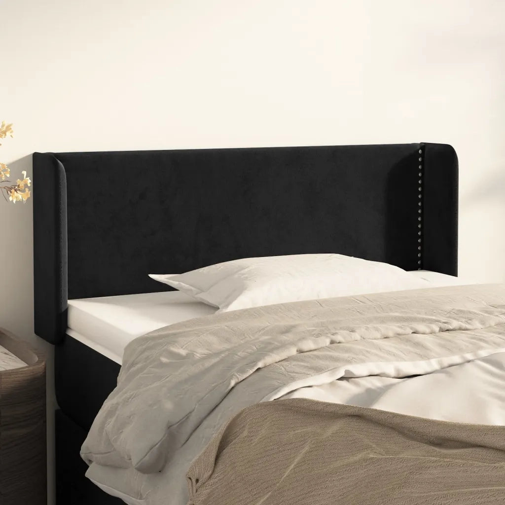 Testiera ad Orecchio-Testata con Orecchie Nera 103x16x78/88 cm in Velluto 108981