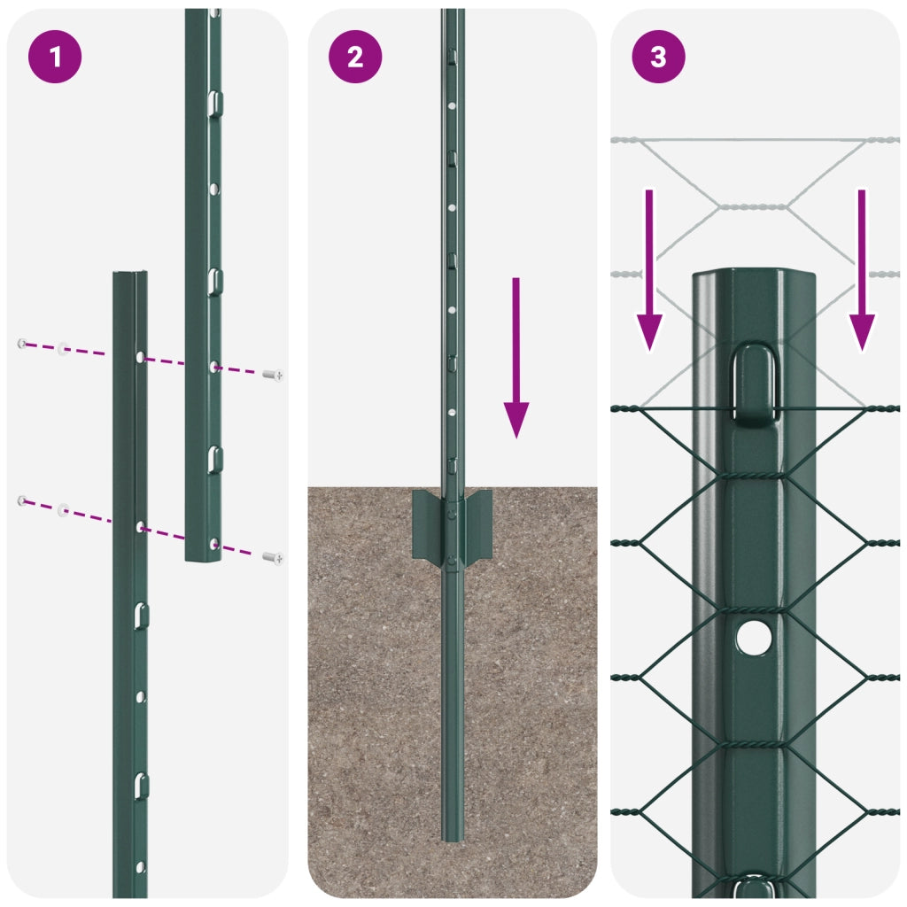 Posti per Recinzione 11 pz U-Channel Verde 140 cm Acciaio