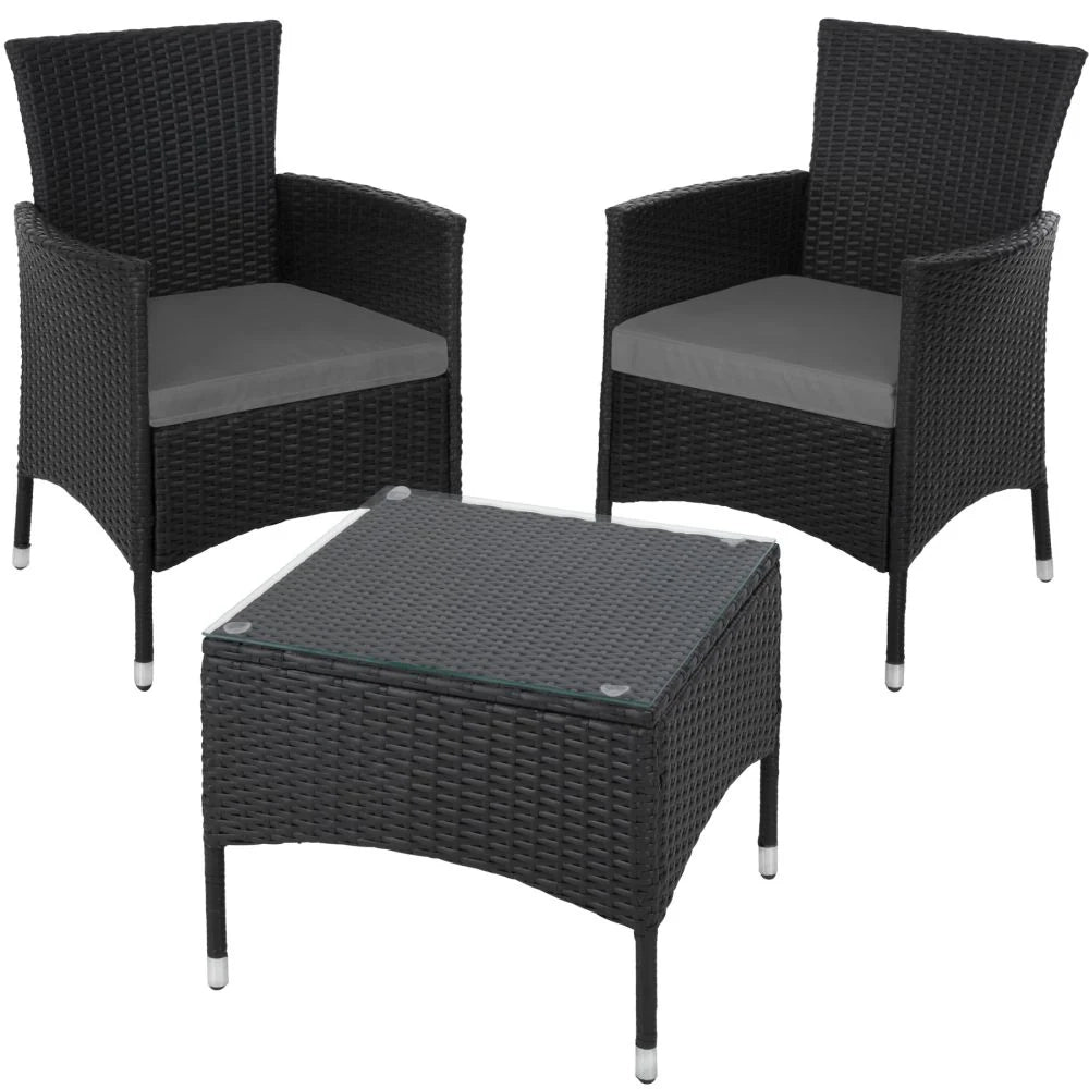 Set di mobili da giardino in vimini sintetico a 2 posti con 2 set di coperture nere 2108068