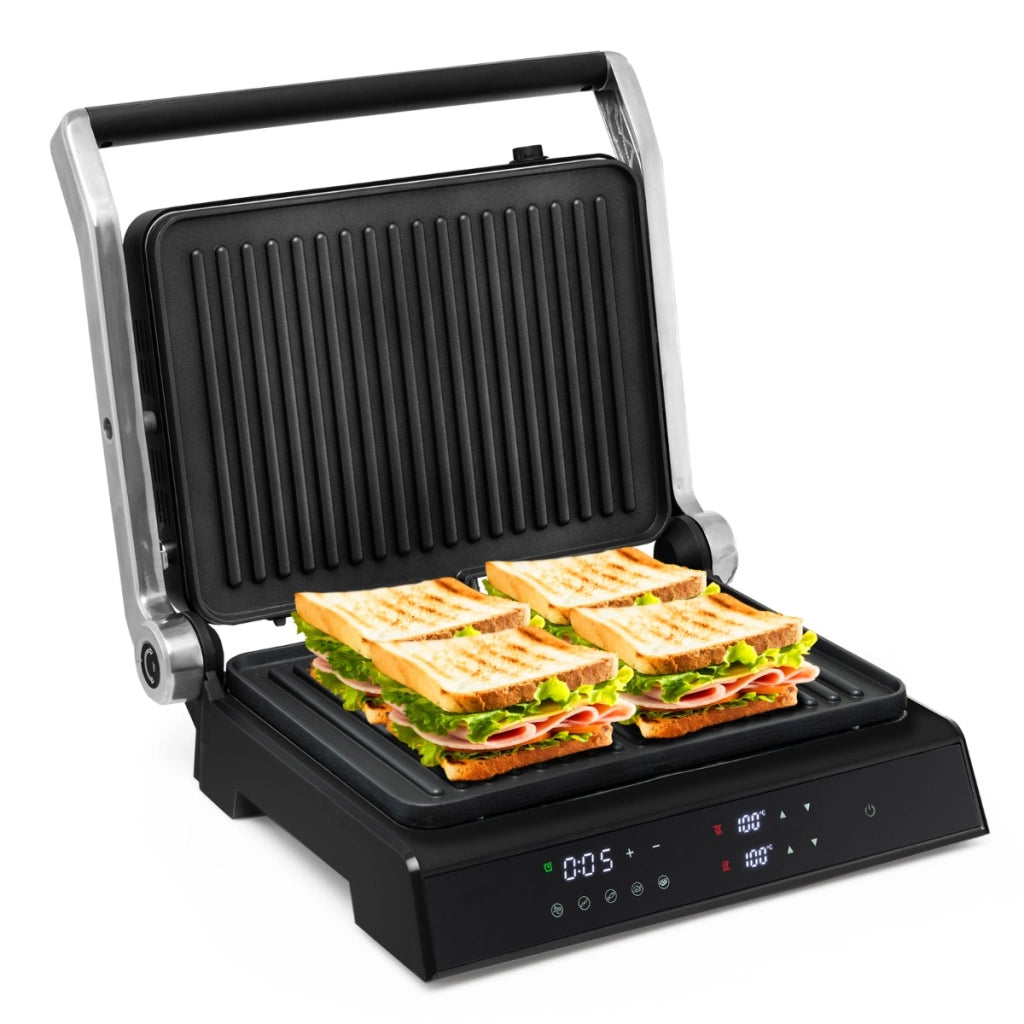 Pressa elettrica per panini 3 in 1 in materiale antiaderente, Piastre per panini a 4 fette rivestite con timer